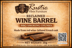 Rustic Vibes Furniture reclaimed wine barrel BBQ smoking chunks label, 2kg red wine infused French oak.