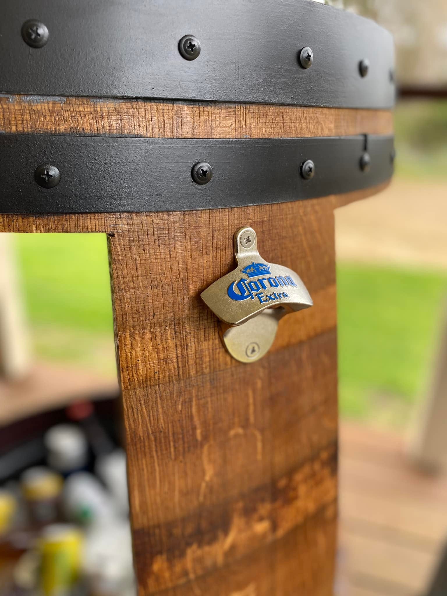 Rustic wine barrel esky with removable ice tub and built-in bottle opener – perfect for outdoor entertaining