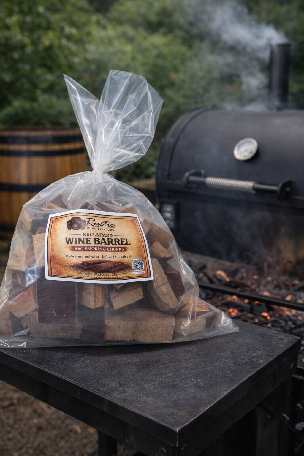 Reclaimed wine barrel BBQ smoking chunks for charcoal grills and smokers, 2kg bag.