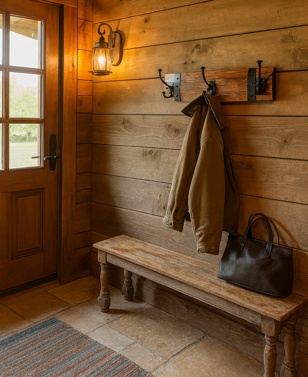 Rustic wine barrel coat rack handcrafted from reclaimed oak barrels with metal hooks – sustainable and stylish wall-mounted entryway organise