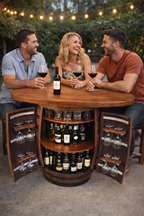 Tasmanian Oak Wine Barrel Table - Solid 28mm Hardwood Top handcrafted wine barrel furniture in Australia - ChatGPT Image Jan 