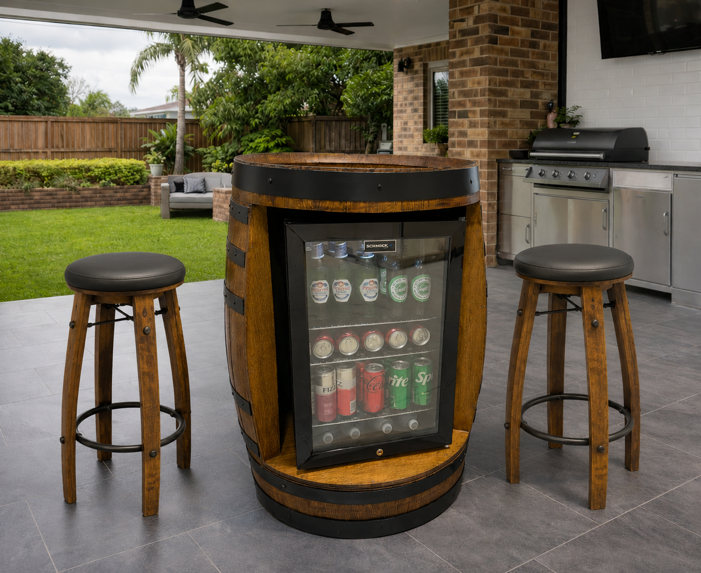 Wine Barrel Bar Fridge Cabinet