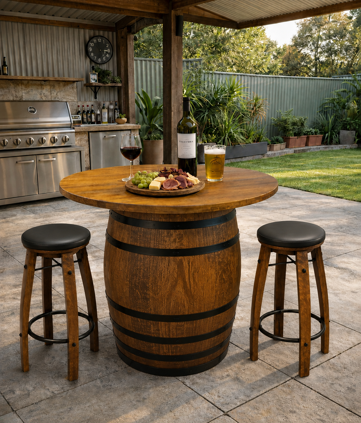 Tasmanian Oak Wine Barrel Table – 28mm Solid Tabletop