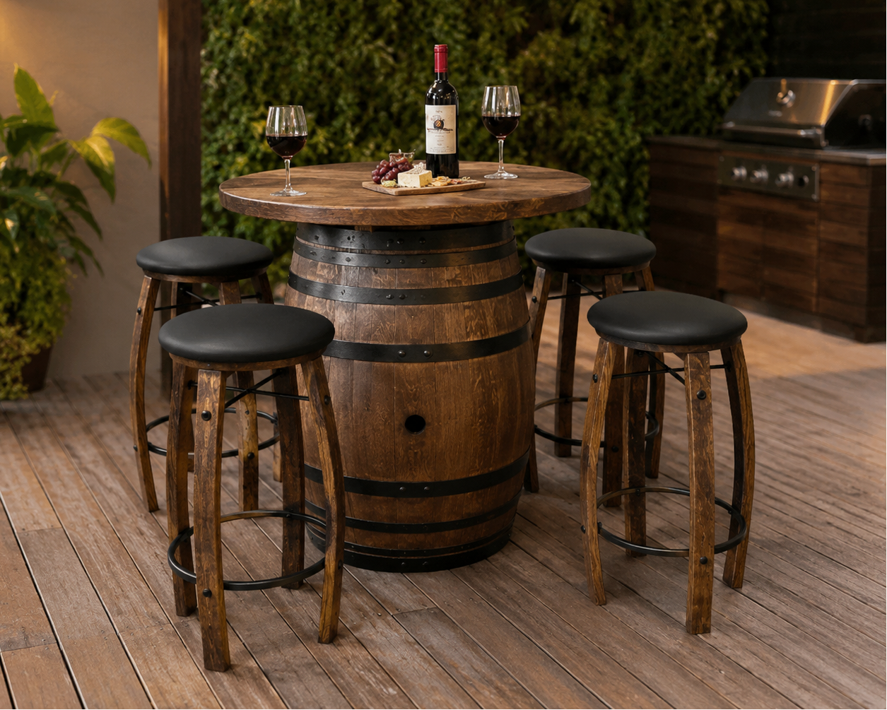 Wine Barrel Stave Bar Stools - Set of Four