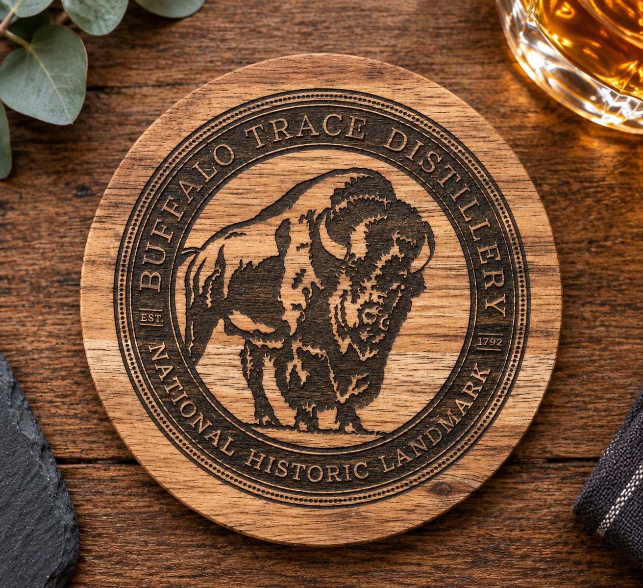 Custom laser engraved timber coaster handcrafted from premium acacia hardwood