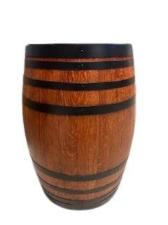 Handcrafted wine barrel mini bar with bottle and glass storage – rustic home bar furniture