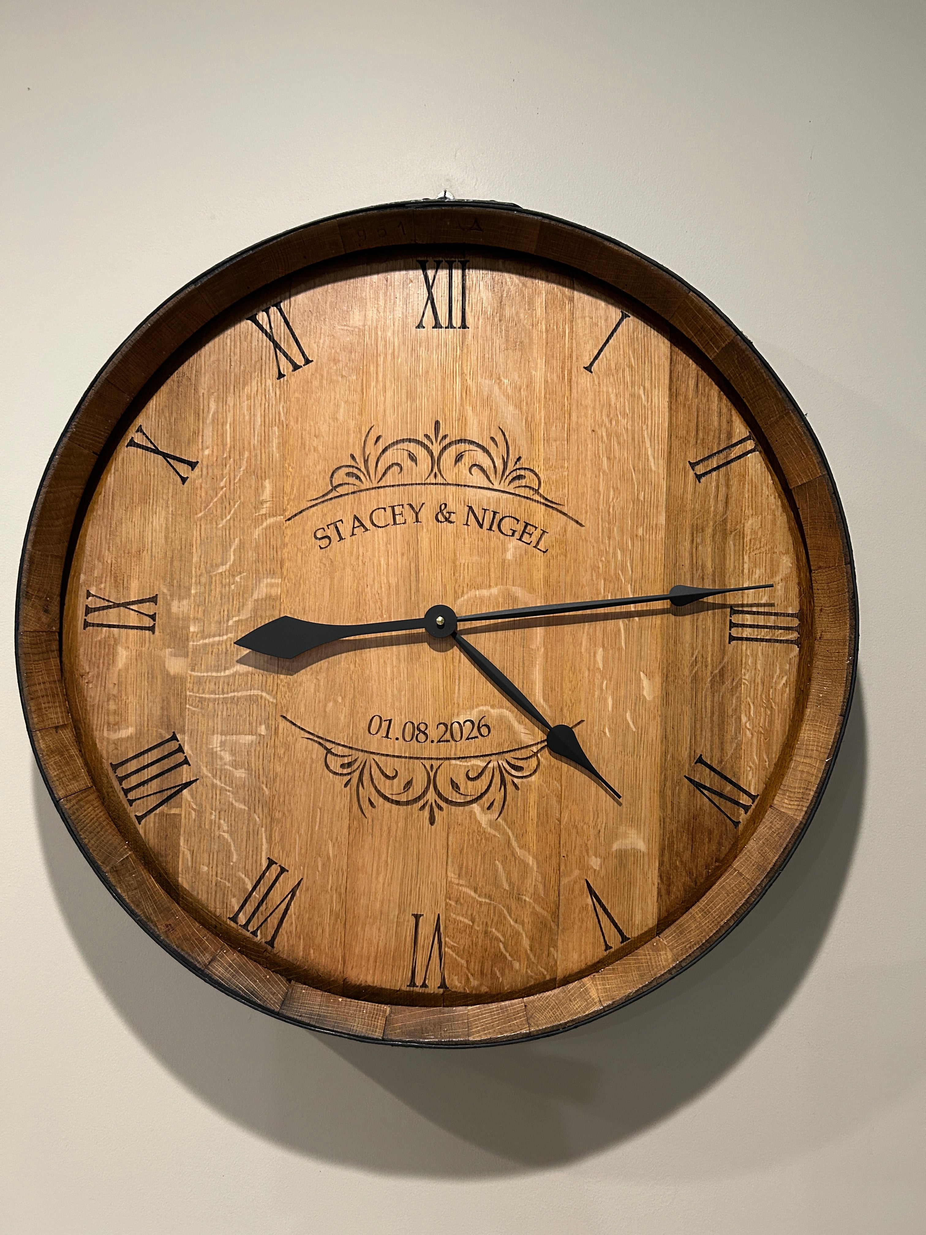 630mm Wine Barrel Head Clock – Handcrafted Reclaimed Wine Barrel Wall Clock