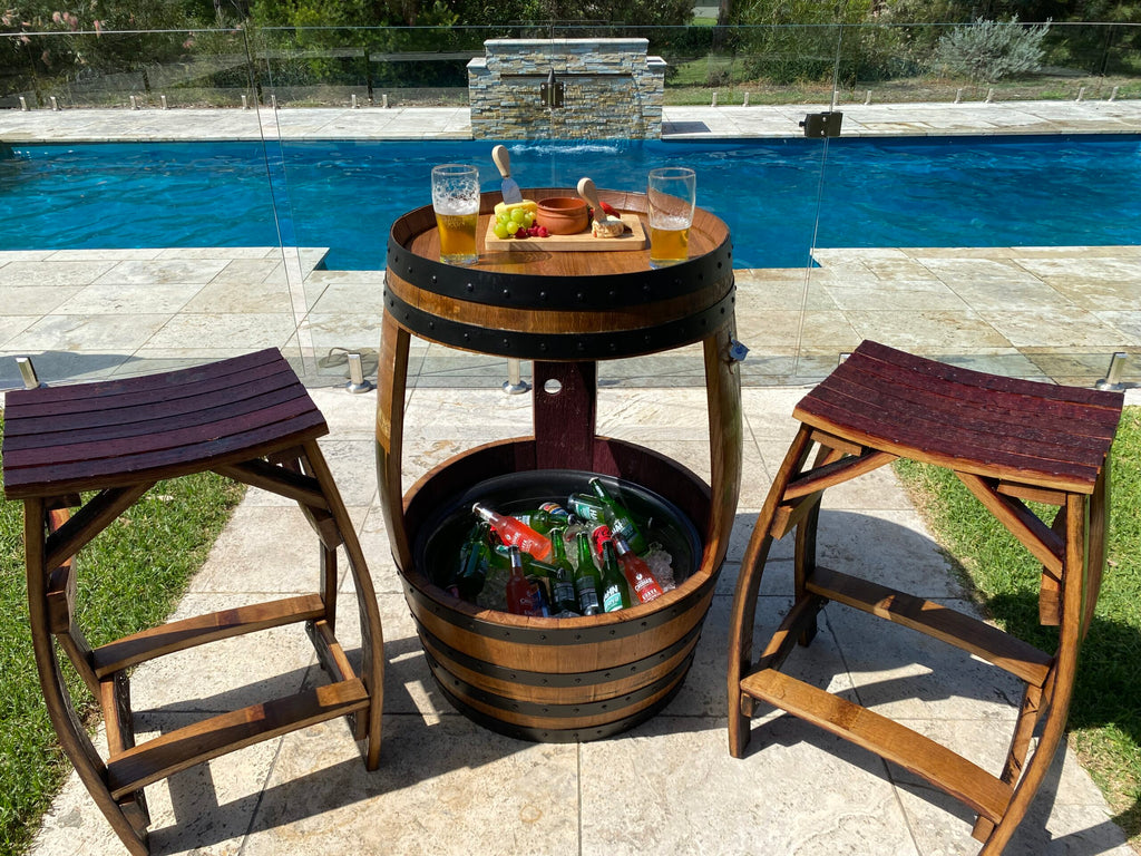 Rustic wine barrel esky with removable ice tub and built-in bottle opener – perfect for outdoor entertaining
