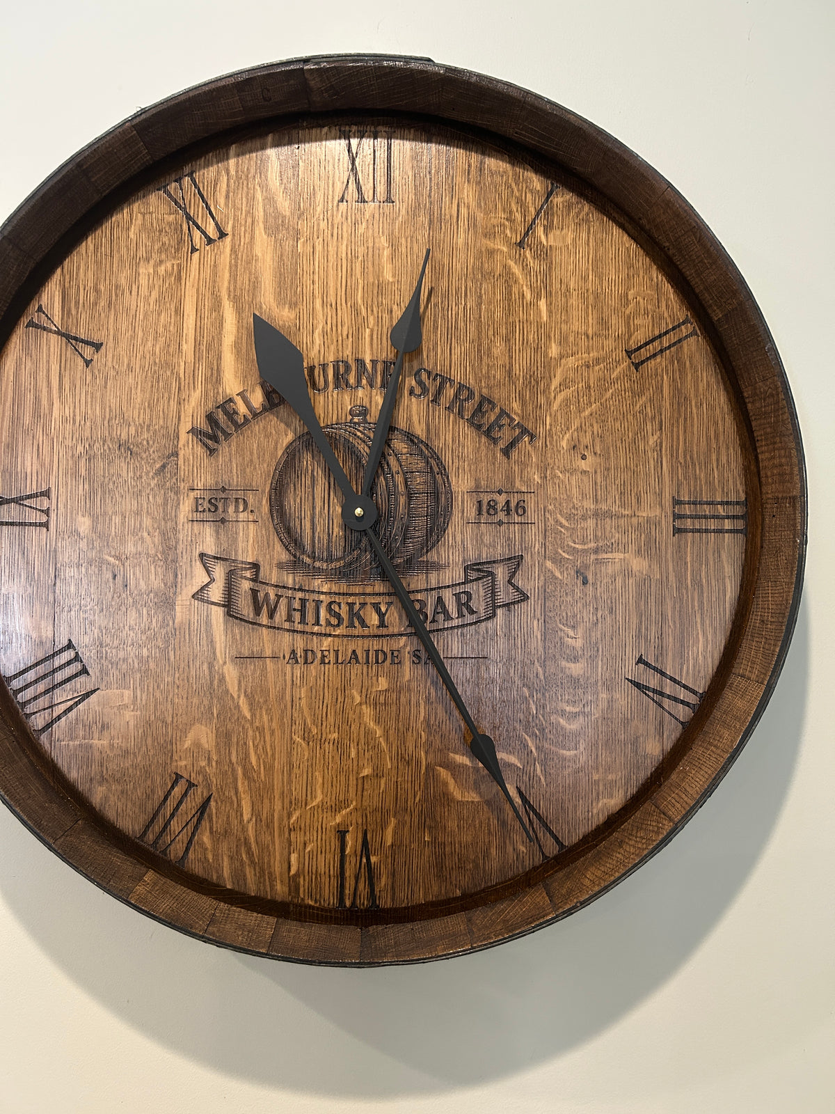 630mm Wine Barrel Head Clock – Handcrafted Reclaimed Wine Barrel Wall Clock