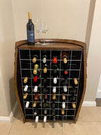 Wine barrel wine rack with over 30 bottle storage and reclaimed oak finish