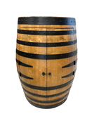 Wine barrel bar with black bands on a white background