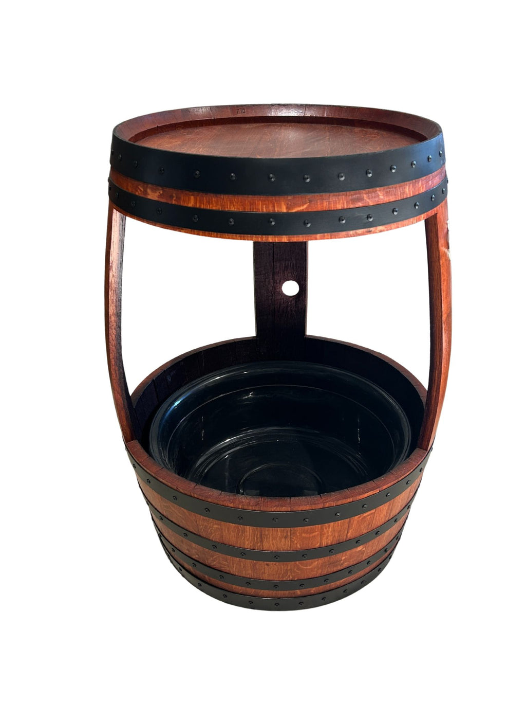Rustic wine barrel esky with removable ice tub and built-in bottle opener – perfect for outdoor entertaining