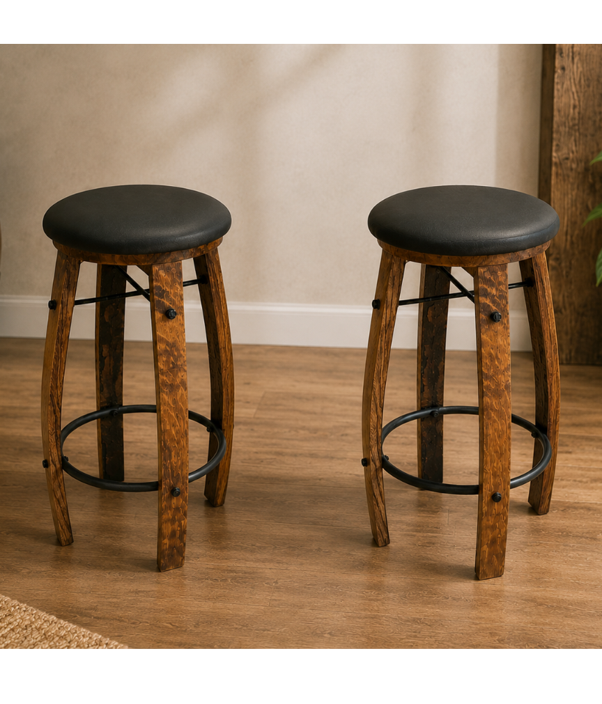 Wine Barrel Stave Bar Stools - Set of Two