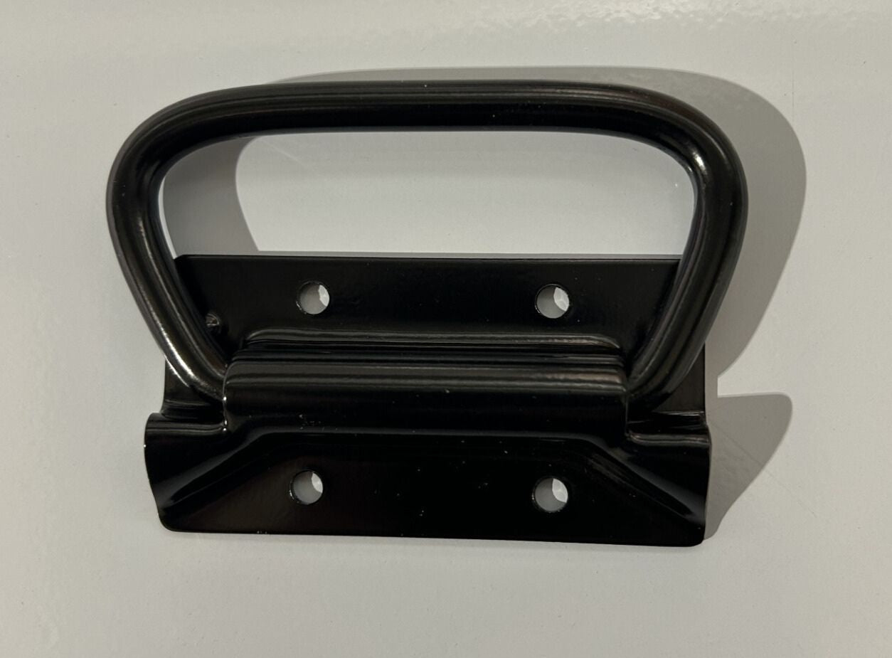 Black metal D-ring on a white background