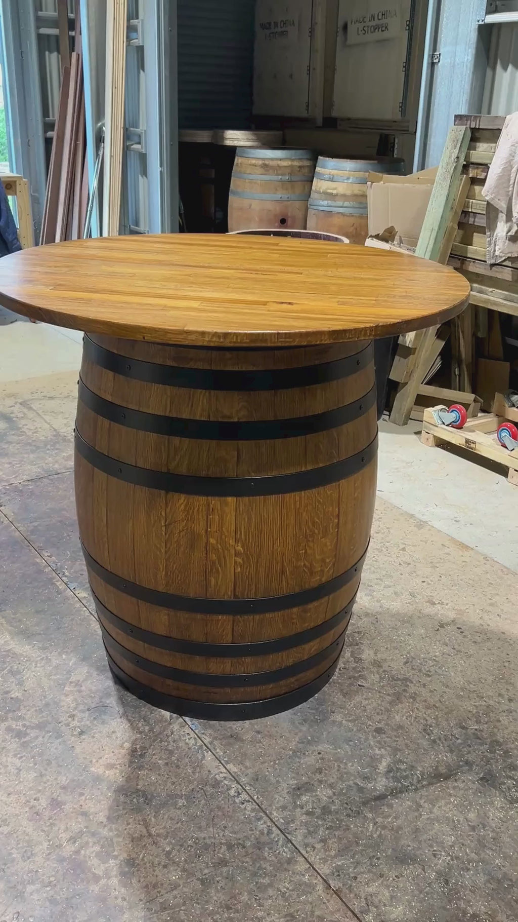 Tasmanian Oak Wine Barrel Table – 28mm Solid Timber Top