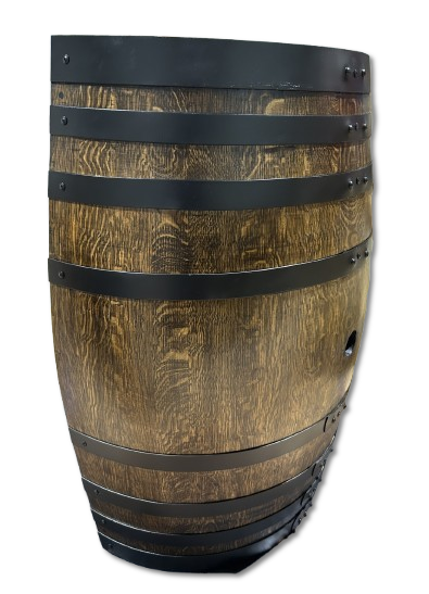 Handcrafted wine barrel mini bar with bottle and glass storage – rustic home bar furniture
