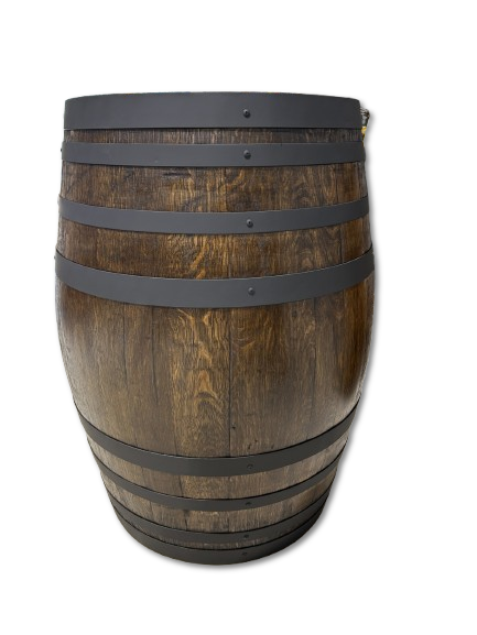 Handcrafted wine barrel mini bar with bottle and glass storage – rustic home bar furniture