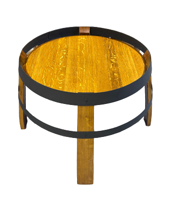 Wine barrel coffee table in Golden Teak stain with matte black steel hoops