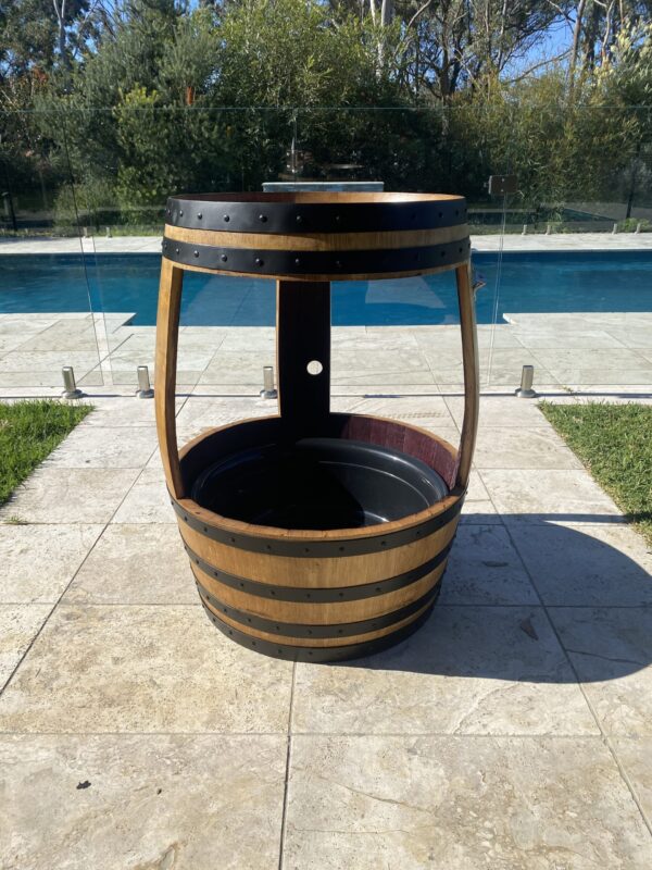 Rustic wine barrel esky with removable ice tub and built-in bottle opener – perfect for outdoor entertaining