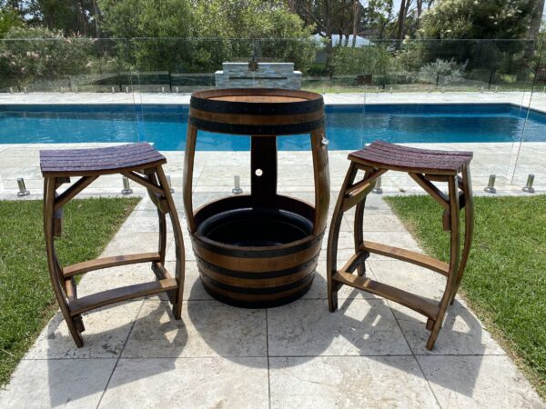 Rustic wine barrel esky with removable ice tub and built-in bottle opener – perfect for outdoor entertaining