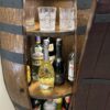 Handcrafted wine barrel corner mini bar with storage – rustic home bar furniture