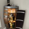 Handcrafted wine barrel corner mini bar with storage – rustic home bar furniture